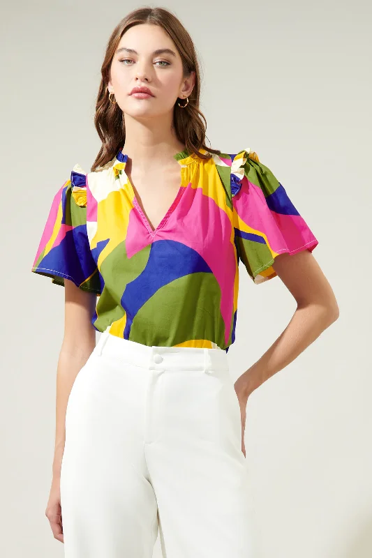 Classic Chic Deals Rio Abstract Split Neck Poplin Top