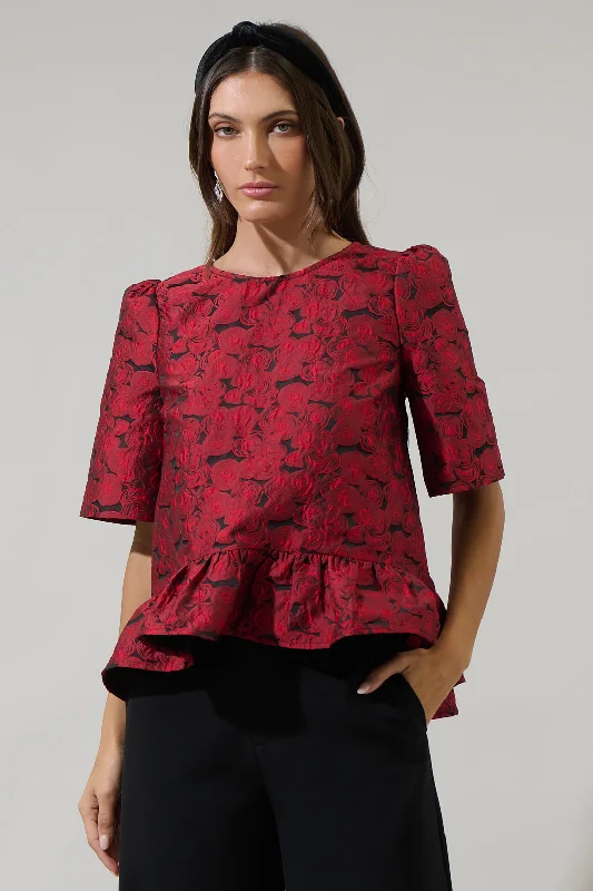 Save Big Alena Jacquard Floral Ruffle Top