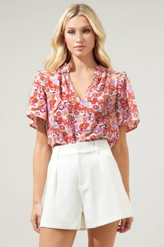 Seize Bargains Huckleberry Floral Mei Split Neck Poplin Top