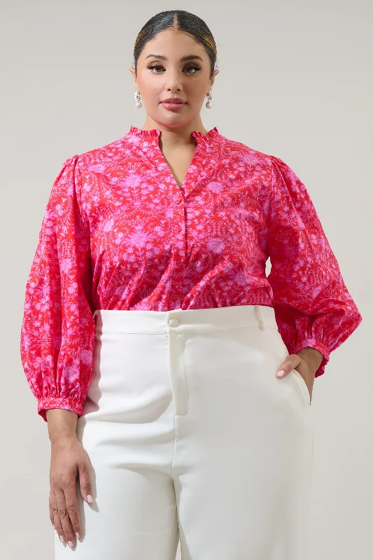 Limited-Time Offer Cecy Floral Ima Button Up Top Curve