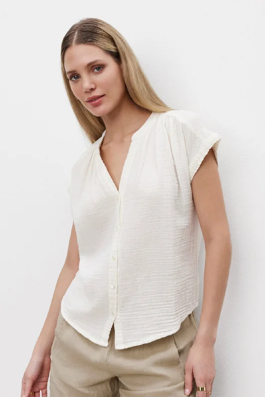 Premium Style Offers PAMELA COTTON GAUZE BUTTON-UP TOP