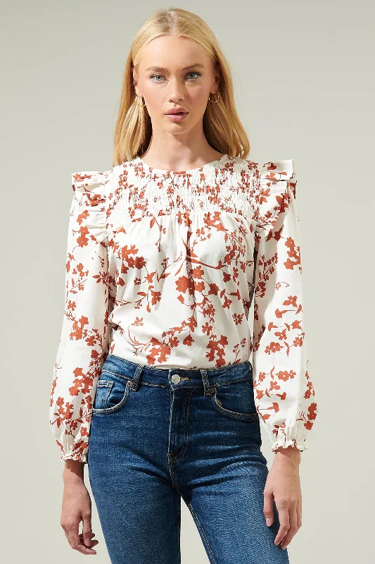 Unleash Your Fashion Garnet Floral Smocked Top