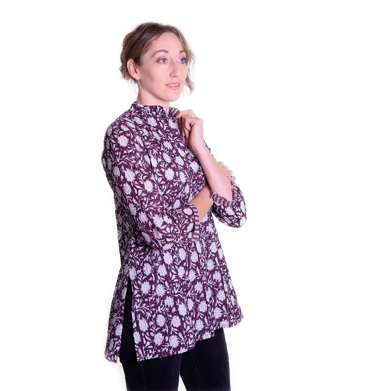 The Latest Fashion Trends Pintuck Cotton Top | Maroon Flower | ARCHIVE