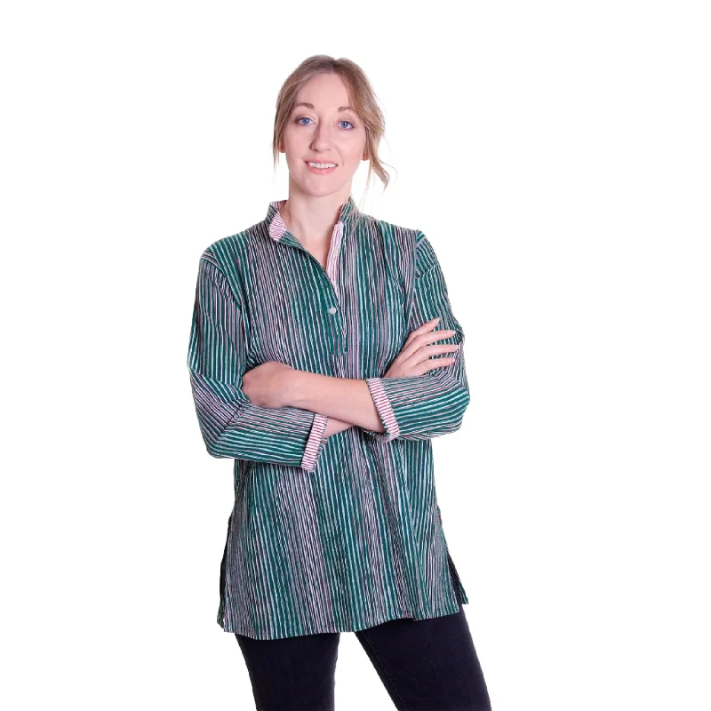 Bid Farewell To The Old Season Pintuck Cotton Top | Green Stripe | ARCHIVE