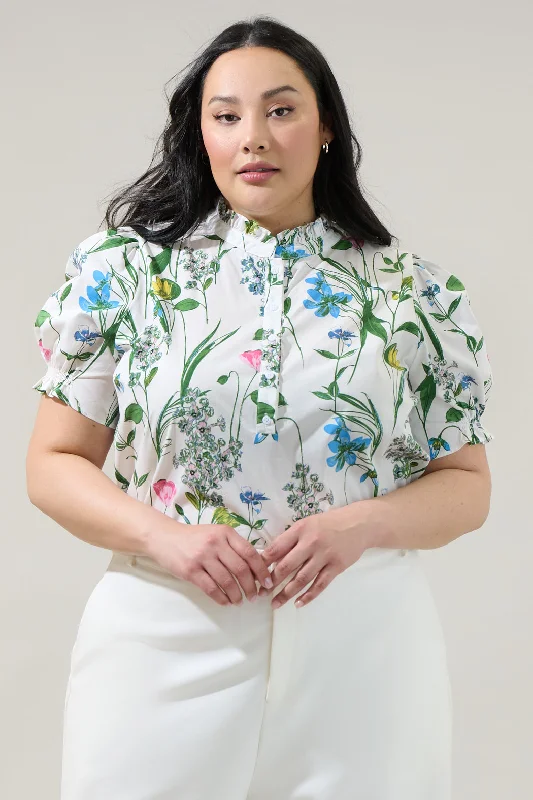 Budget Friendly Clove Garden Floral Puff Sleeve Top Curve