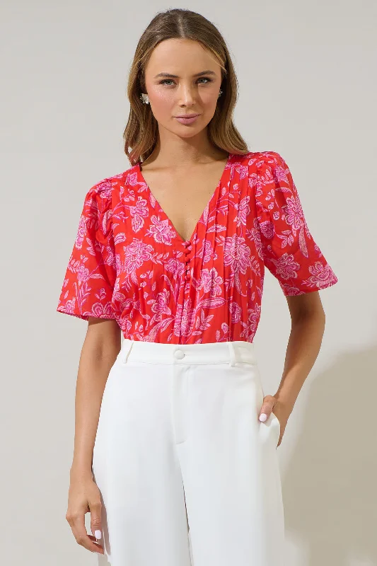 Fresh Styles, Fresh Deals Aria Floral Jodie Pleated Puff Sleeve Top