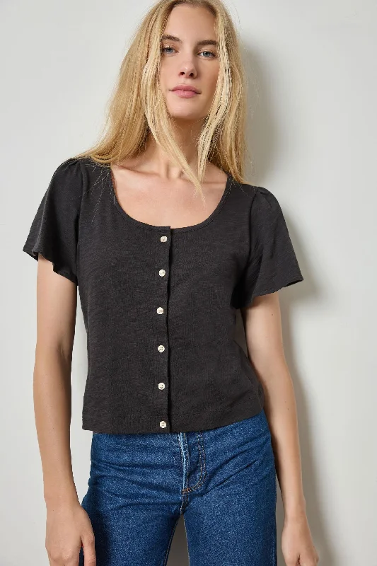 Chic Trend Collection Button Front Flutter Sleeve