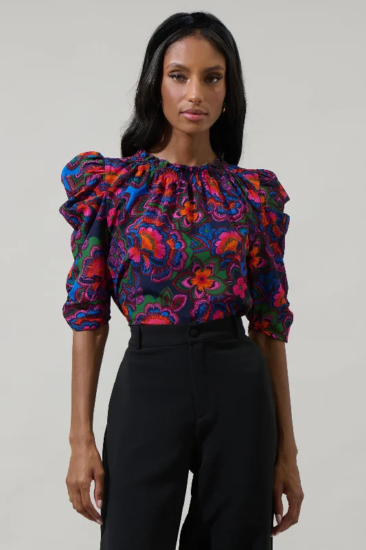 Easy Elegance Sales Raveena Midnight Floral Drape Sleeve Top