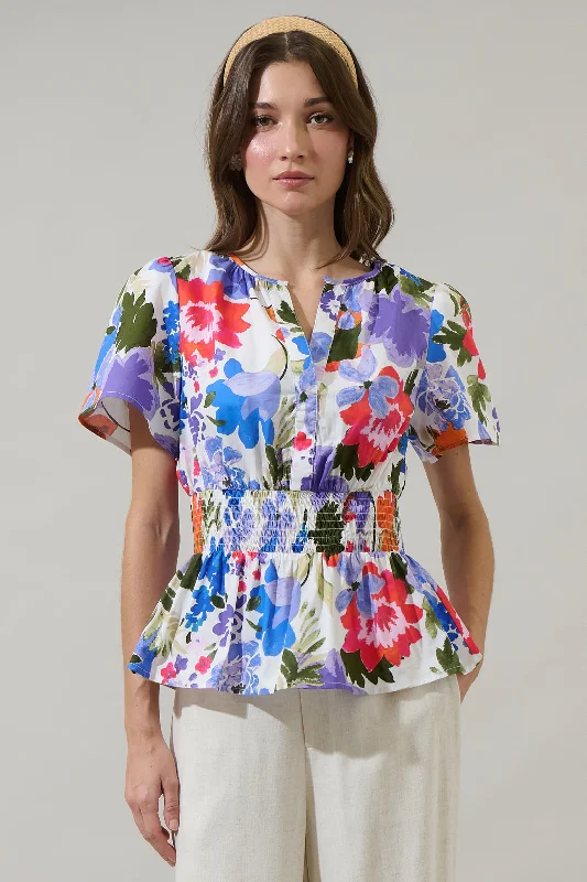 Exclusive Discount Amania Floral Sarina Smocked Peplum Top