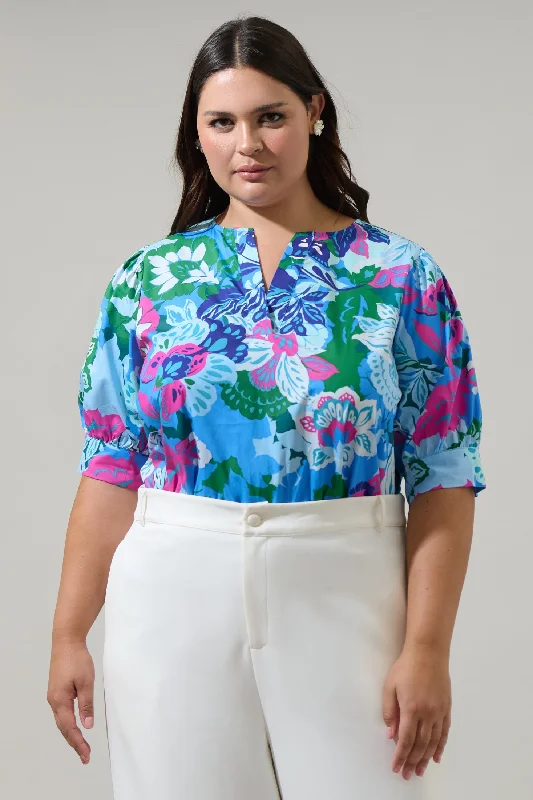 Chic & Cozy Collection Lavera Floral Waterlilly Balloon Sleeve Top Curve