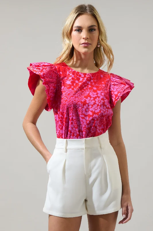 Sporty Fashion Offers Addie Floral Elley Ruffle Sleeve Top