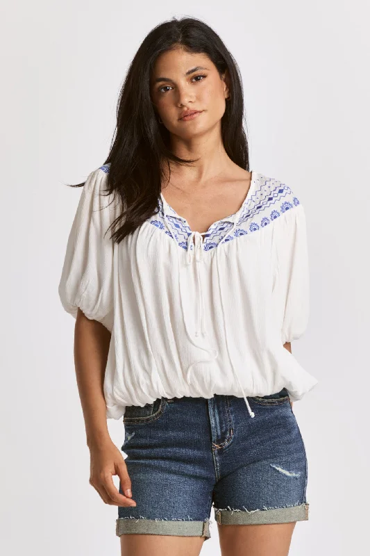 Ends Soon Dear John Bubble Hem Embroidered Top