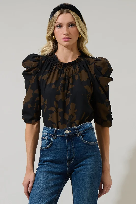 Fresh Fashion Discounts Toffee Floral Drape Sleeve Top