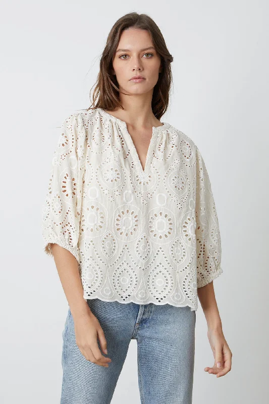 Exclusive Discount QUINN EYELET V-NECK TOP