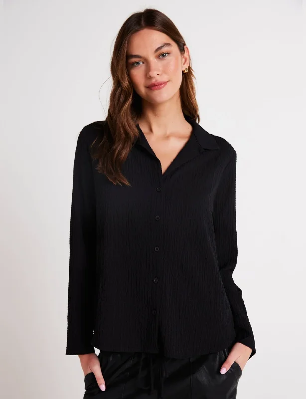 Contemporary Casual Deals Clean Button Front Shirt, Black