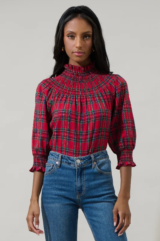 Discount Extravaganza Jace Plaid Verity Smocked Top