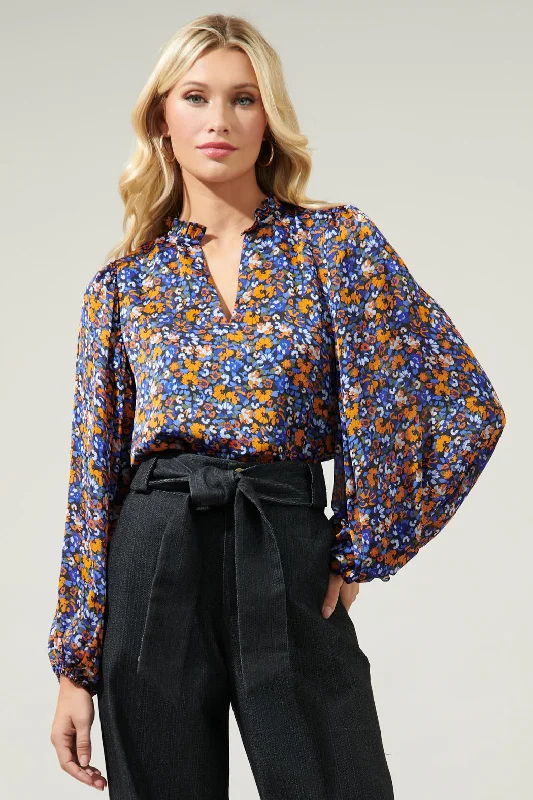 Special Offers Begonia Floral Shimmy Balloon Sleeve Top