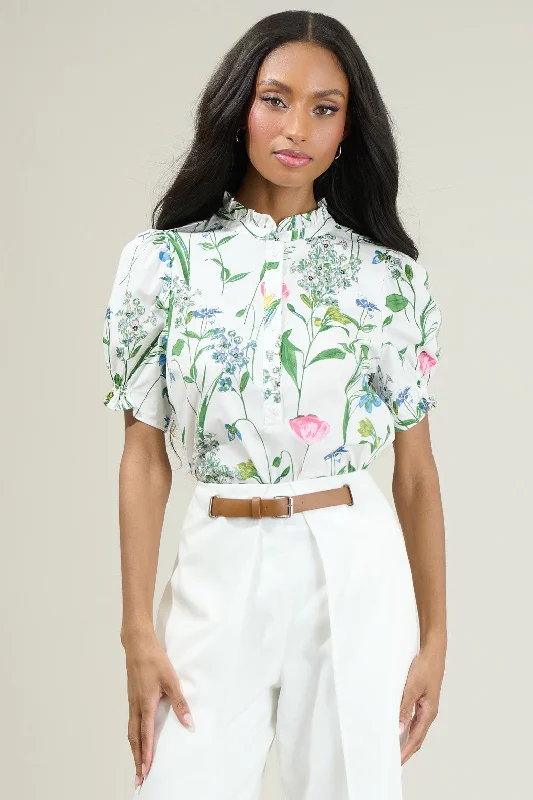 Quick Grab Deals Clove Garden Floral Puff Sleeve Top