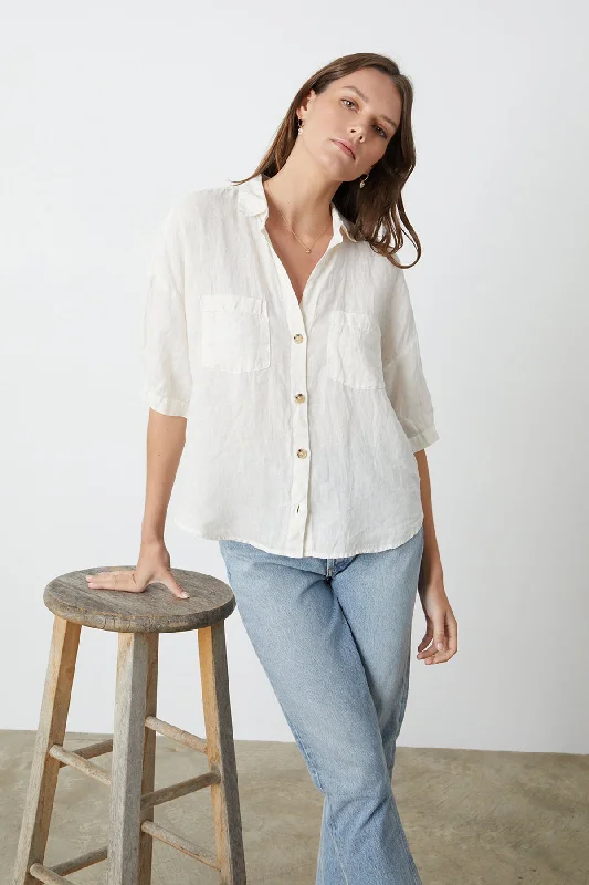 Classy Style Discounts MARIA LINEN BUTTON-UP SHIRT