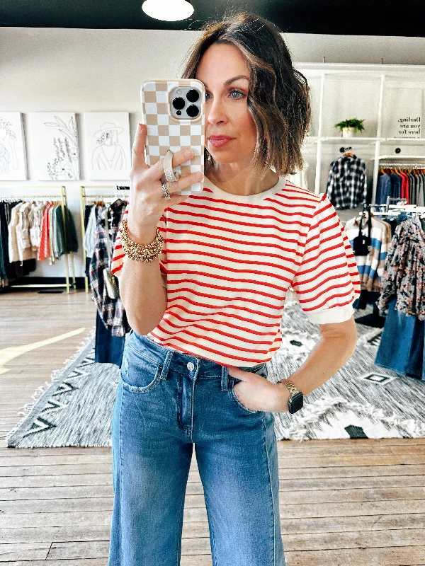 Trend Alert Port Striped Bubble Sleeve Top - 2 Colors