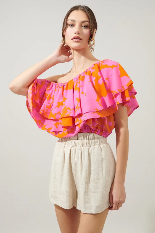 Inspired By You, Designed For You Lava Flow Charmer One Shoulder Ruffle Top