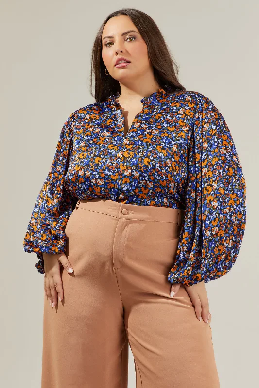 Big Discounts Begonia Floral Shimmy Balloon Sleeve Top Curve