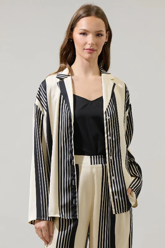 Retro Style Promotions Eileen Striped Paulina Satin Oversized Shirt