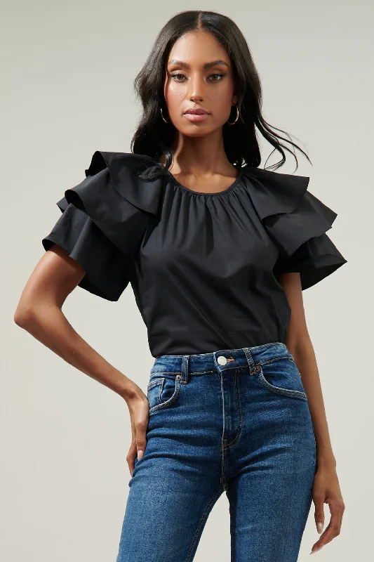 Fast Fashion Favorites Romie Ruffle Sleeve Poplin Top