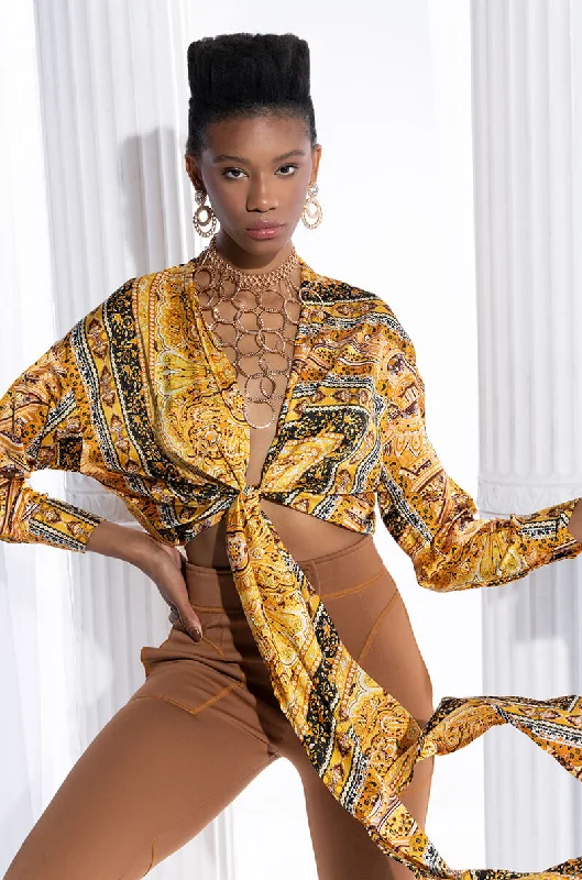 Inspired By You, Designed For You RESORT VIBES TIE FRONT TOP YELLOW MULTI