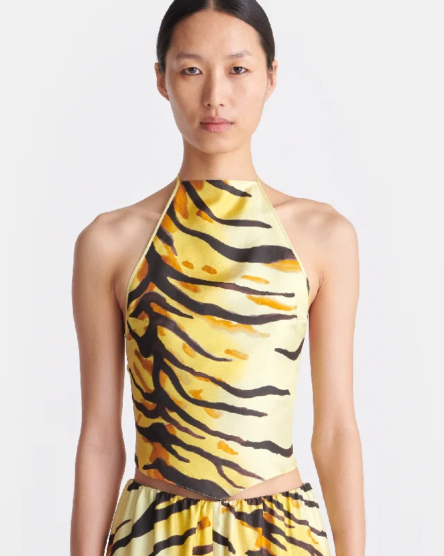 Spring Offer Lilla - Printed Silk Twill Top - Tiger