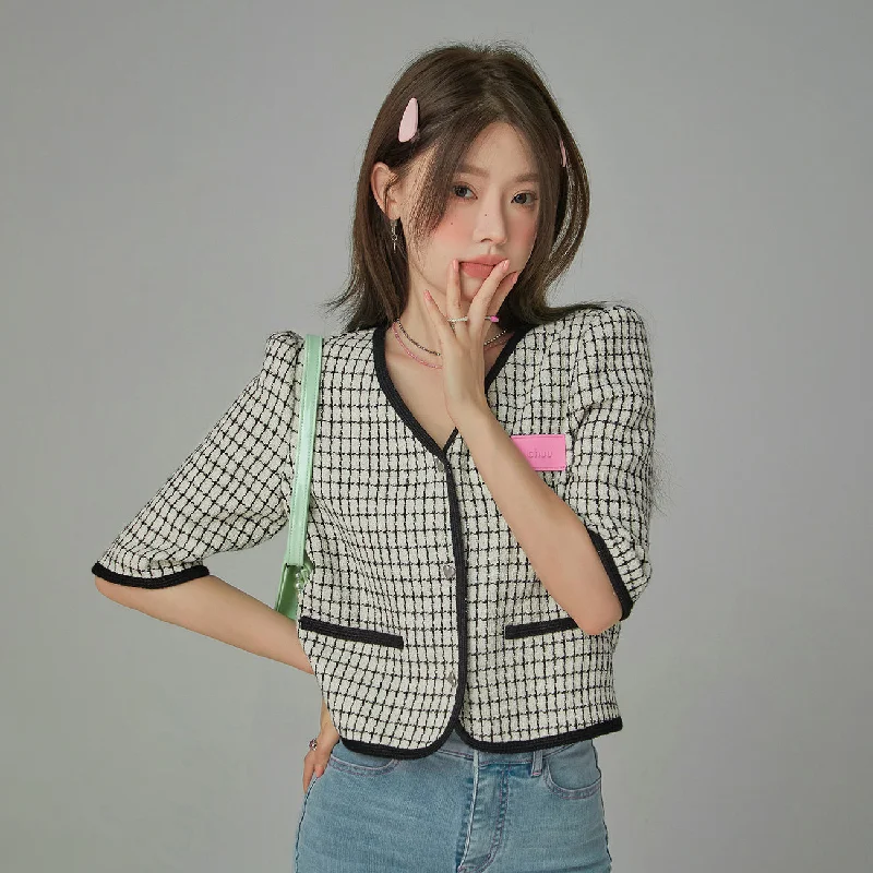 Women's Seasonal Apparel Chic Tweed Short-Sleeves Summer Jacket