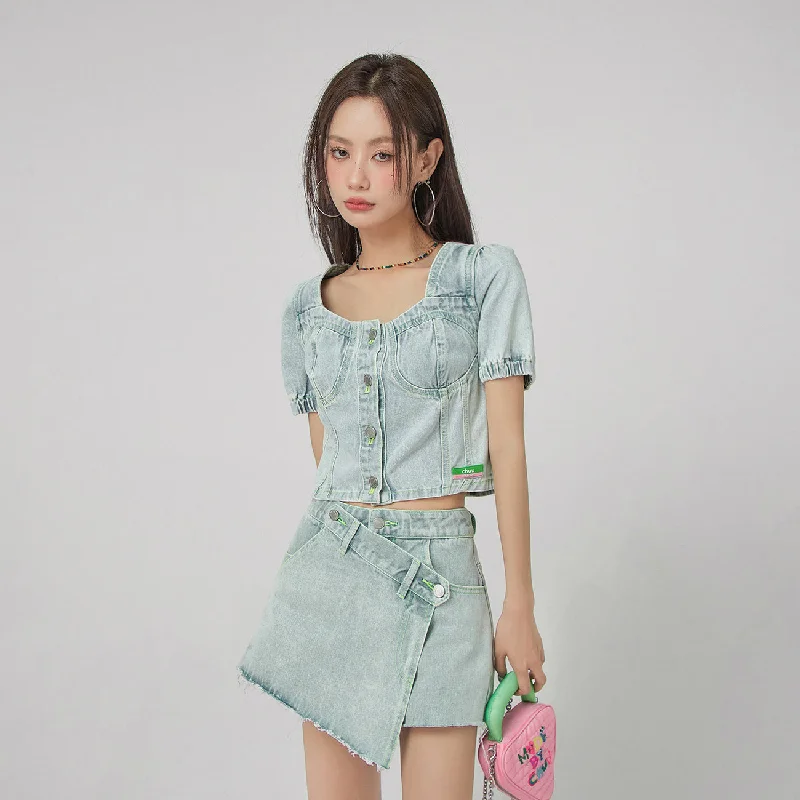 Women's Vacation Clothes Puff Sleeve Denim Jacket