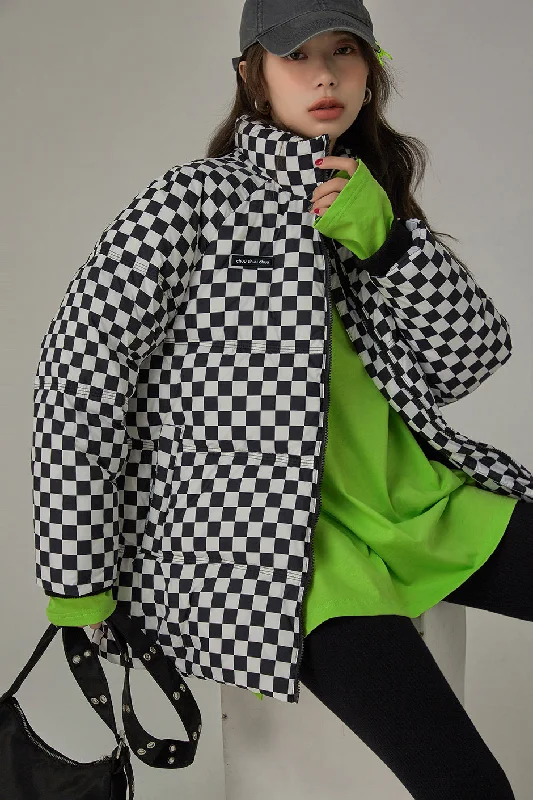 Women's Chic Outerwear Garments Always Standing Out Checkered Padded Jacket