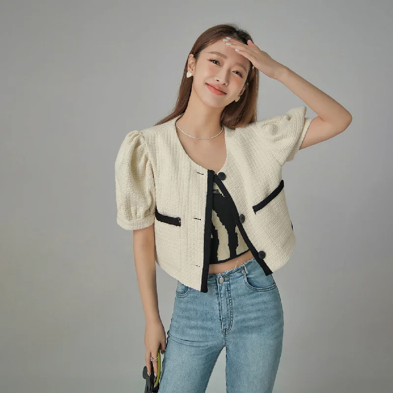 Best Deals On High-Quality Fashion – Shop Now Puff Sleeve Coco Tweet Crop Jacket