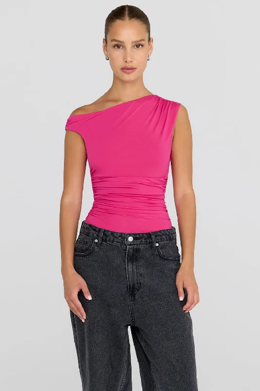 Formal Attire For Women Luxury Fashion Discounts 365 ASYMMETRIC RUCHED SIDE TOP - HOT PINK