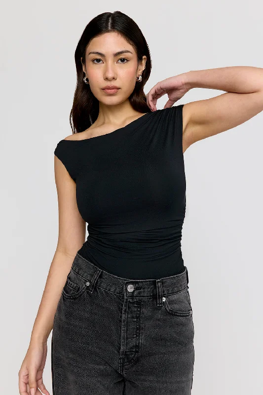 Women's Vacation Clothes Special Offers, Don't Miss 365 ASYMMETRIC RUCHED SIDE TOP - SHADOW BLACK