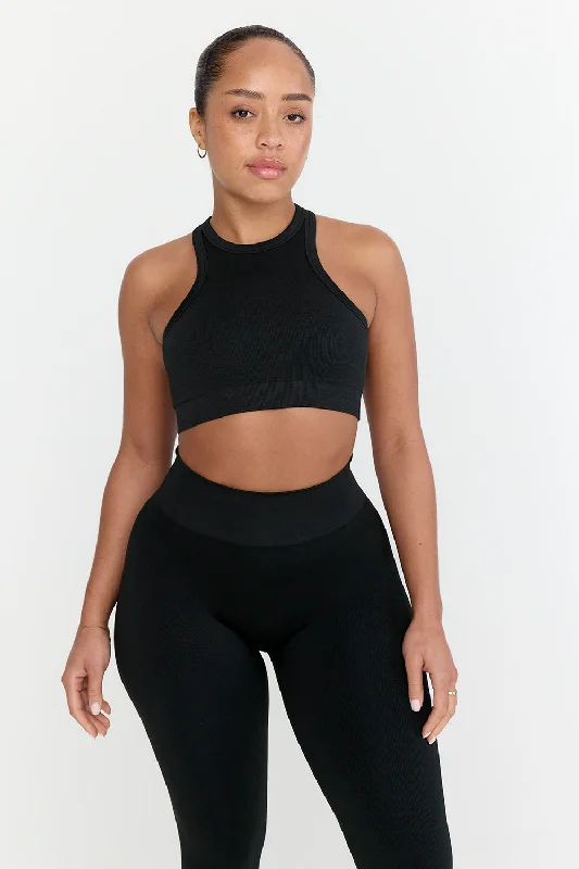 Affordable Women's Outfit Exclusive Fashion Deals SCULPT SEAMLESS RIBBED RACER SPORTS BRA - BLACK MARL