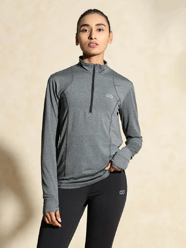 Women's Clothing And Garments Sets Essentials On Sale Women's Ath Runner Zip Neck Dark Grey Melange