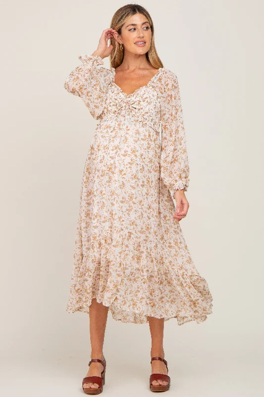 Casual Chic Women's Clothes Timeless Style Promotions Ivory Floral Chiffon Ruffle Maternity Maxi Dress