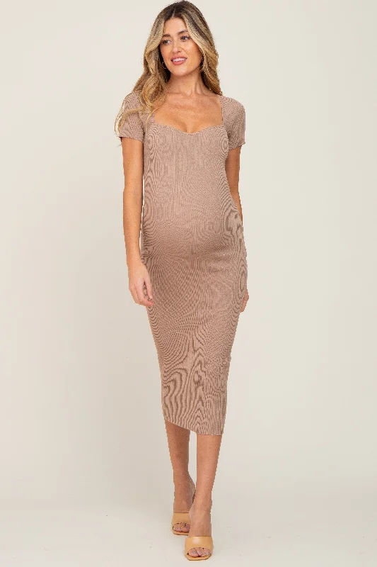 Women's Loungewear Clothes Durable Fashion Picks Mocha Ribbed Maternity Midi Dress