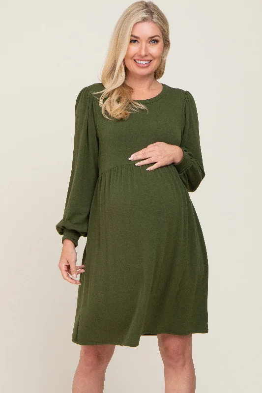 Formal Outfit For Women Fashion Sale Olive Terry Knit Long Sleeve Maternity Dress