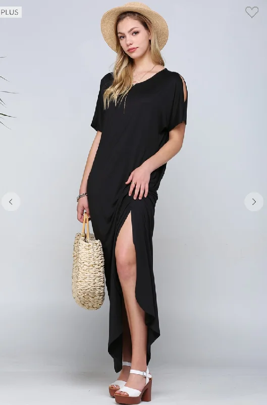 Women's Clothes And Garments Exclusive Discounts Short Sleeve Slit Maxi Dress