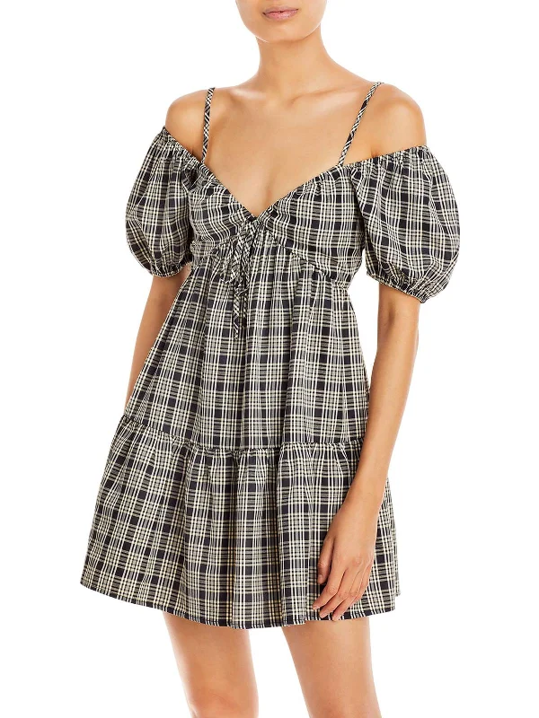 Sustainable Women's Apparel Style Revolution Womens Plaid Mini Mini Dress