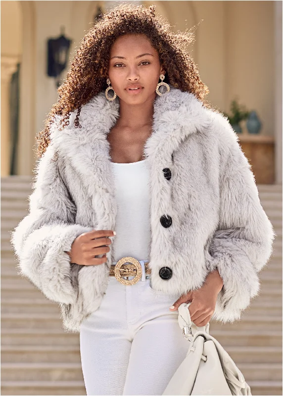 Women's Clothing For Travel Fashionista Sale Faux-Fur Button Coat - White