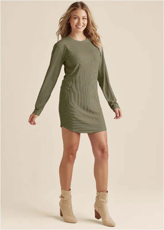 Stylish Women's Apparel Dive Into Trendy Styles Ribbed T-Shirt Dress - Olive