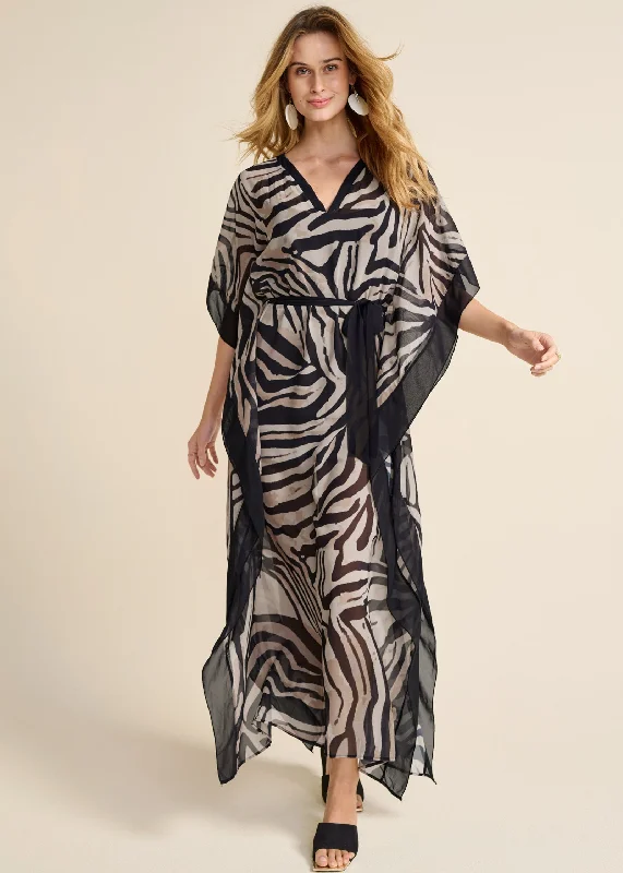 Women's Comfortable Lounge Outfit Luxury Casual Deals Animal Print Caftan Dress  - Black & Natural