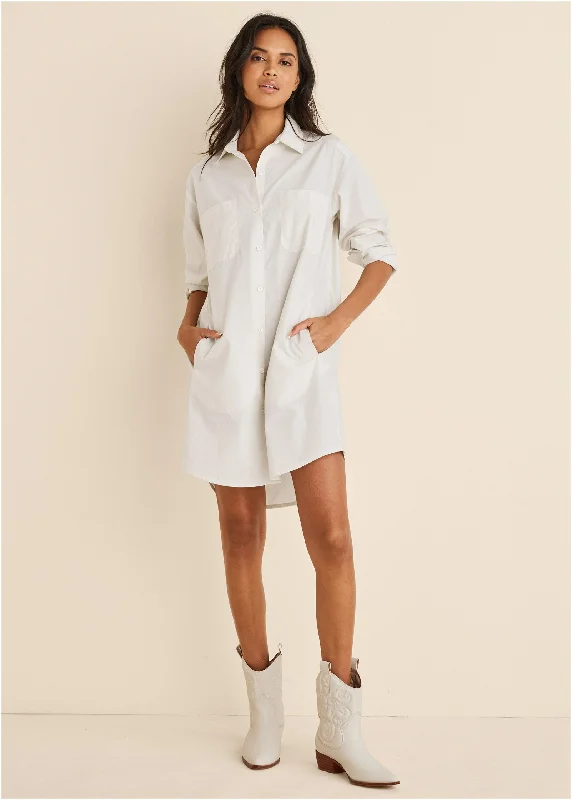 Women's Office Clothing Minimalist Fashion Sale Shirt Dress - Off White