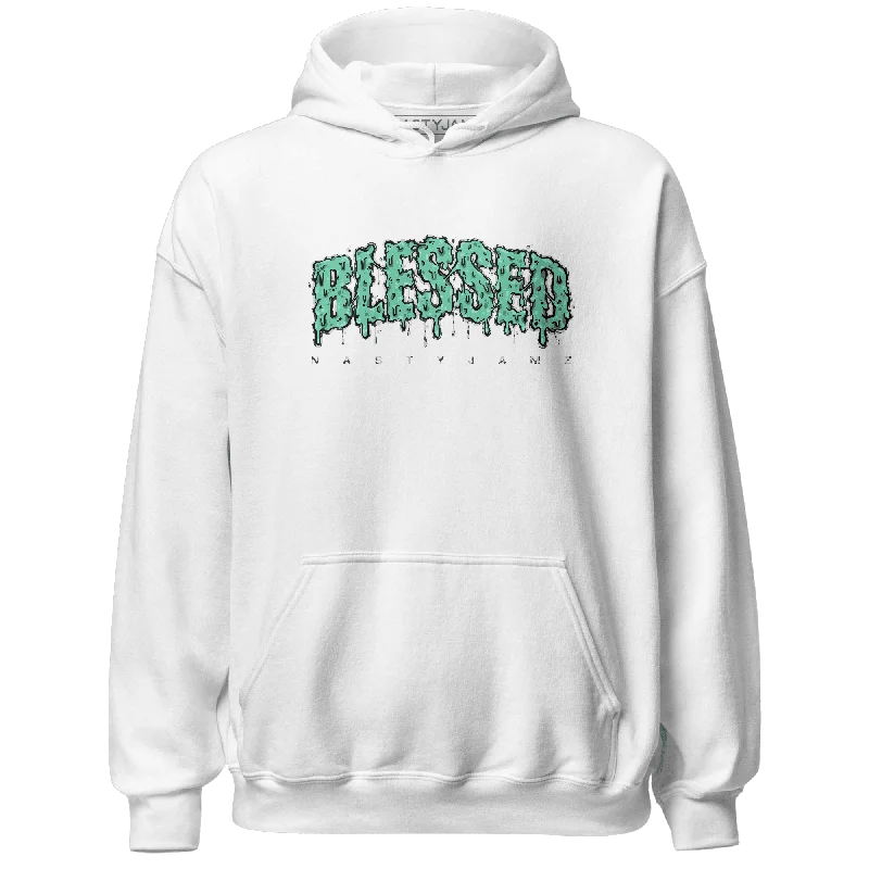 Sleek And Contemporary Gender-Free Outfits Fashion Essentials NastyJamz Green Glow 3s Hoodie Match Blessed Text