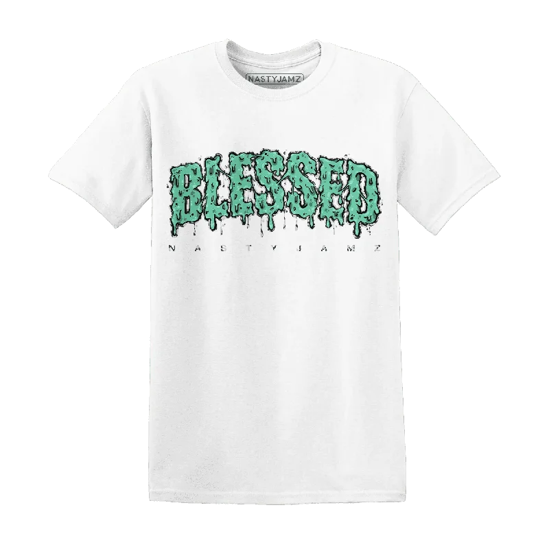 Sleek And Contemporary Gender-Free Outfits Popular Collection NastyJamz Green Glow 3s T-Shirt Match Blessed Text