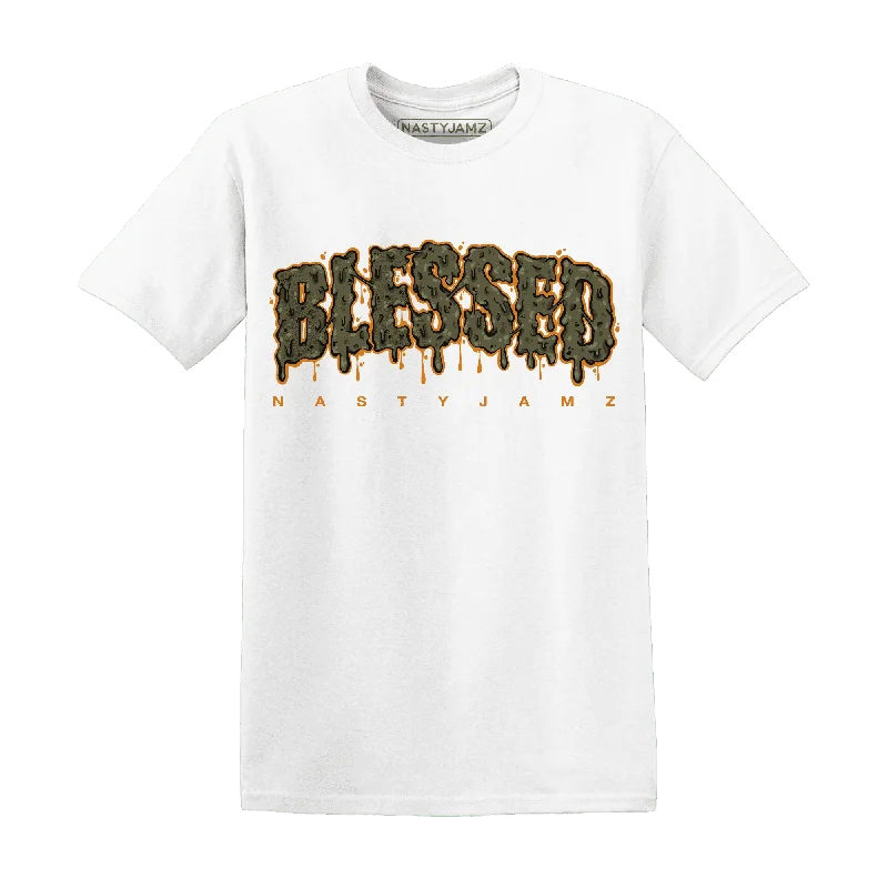 Modern Unisex Streetwear Outfits Casual Chic Deals NastyJamz Olive 5s T-Shirt Match Blessed Text